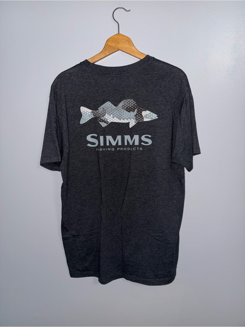 Simms Dark Gray Short Sleeve Graphic Tee with Light Gray Fish Logo